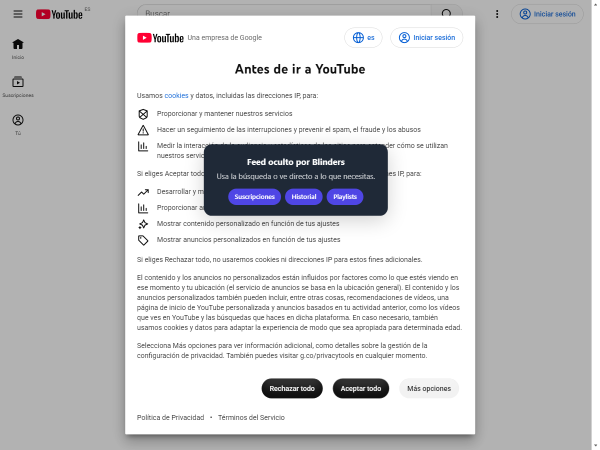 YouTube with the feed hidden by Grivun